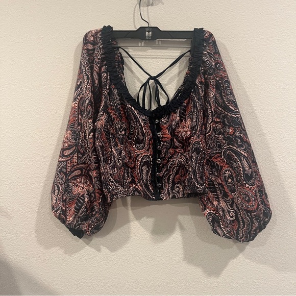 Free People medium blue rust velvet renaissance style puff sleeve blouse medium - Picture 2 of 13